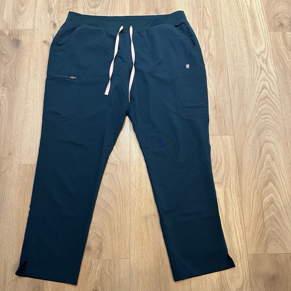 Figs Women's High Waisted Yola Skinny Scrub Pants Blue Pink Tie XXL EUC